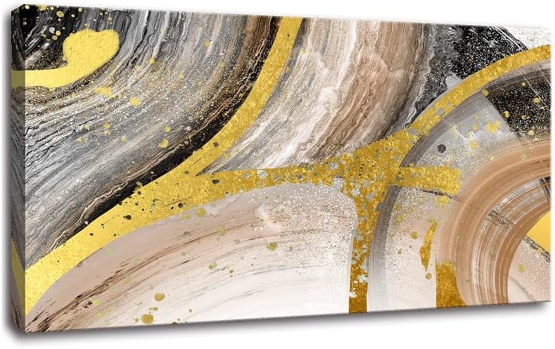 Bamdeya 抽象ウォールアート ブラウン ゴールド イエロー キャンバス