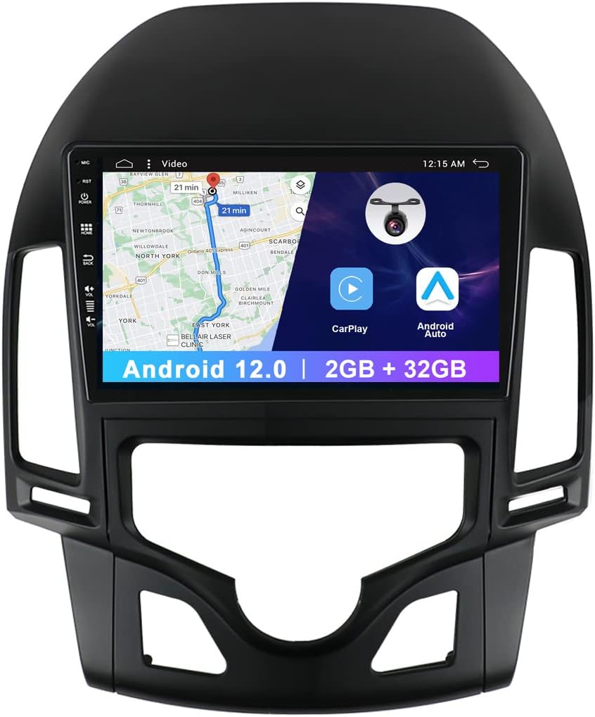 Radio de Coche Android 12 para Hyundai I30 2006-2011 - Pantalla IPS de 9 Pulgadas con navegación GPS - DAB/Bluetooth/USB/Carplay/WiFi/4G/MirrorLink/SWC/AUX/FM
