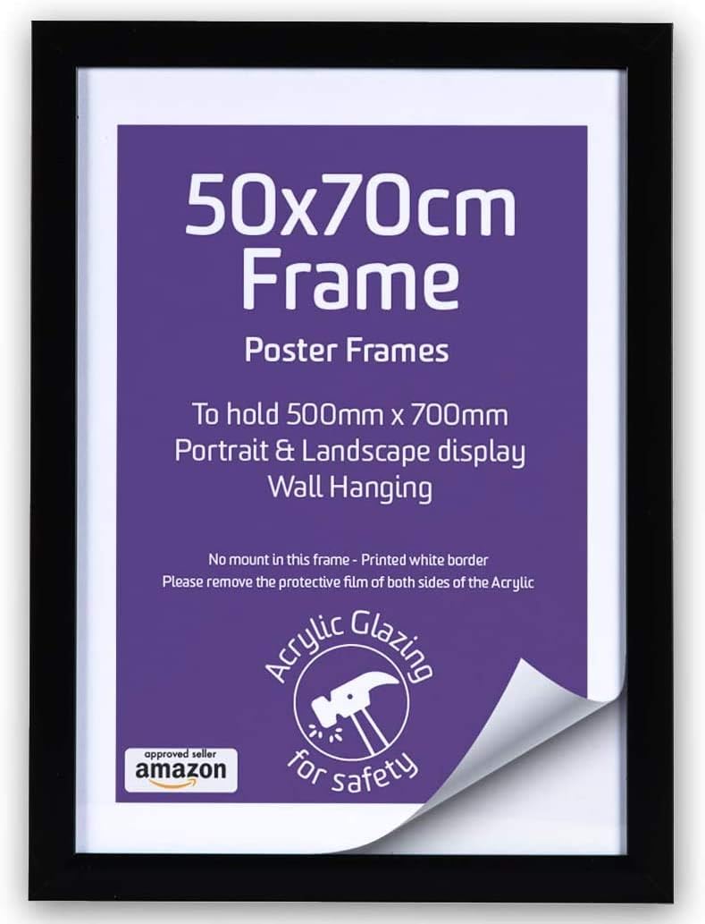 Frame 50cm x 70cm - Picture Frames for Wall - Black Photo Frame - Photo Frames - Picture Frames - Black Frame - Large Photo Frame - 50 x 70 frame Poster Frame 50x70cm Frame Black