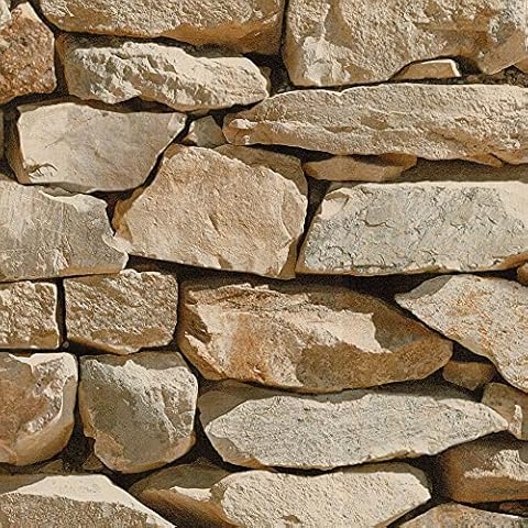 Lichtsse Wallpaper PVC retro 3D stereo imitation stone texture Wallcoverings decoration bedroom TV wall living room wallpaper, Easy to Apply - 0.53m (W) x 10m(L) (Color : Sand brown) Cover