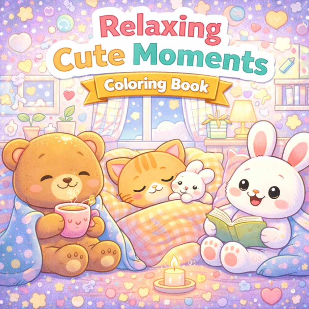 Relaxing Cute Moments Coloring Book: Cute & Cozy Scenes for Calm and Happy Coloring | Bold & Easy Pages for Kids Ages 3–8