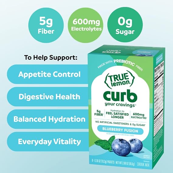 True Lemon Curb Blueberry Prebiotic Fiber Drink Mix Packets, 8 ct