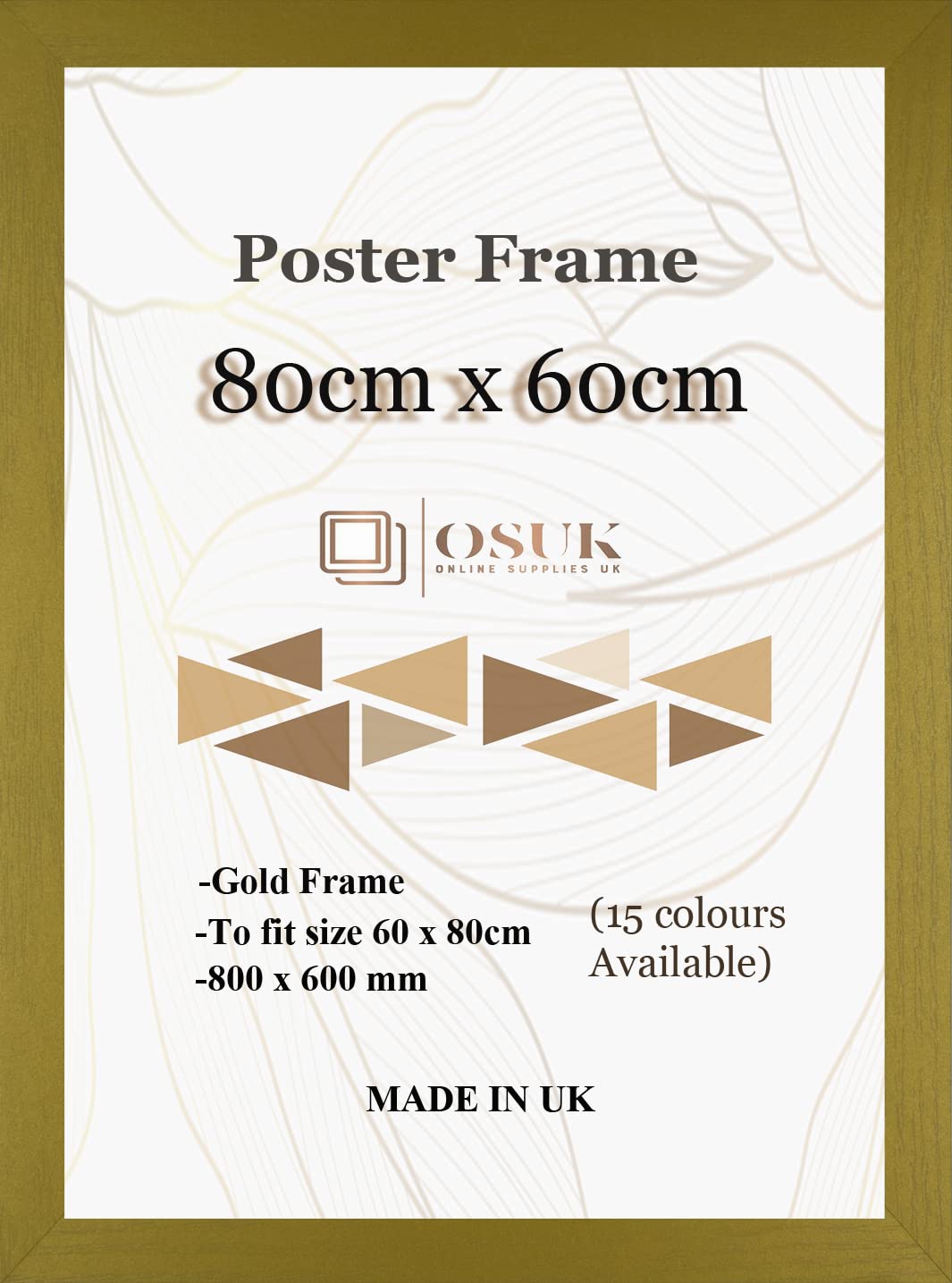 OSUK 80x60cm Gold Poster Frame - Large 80 x 60cm Photo Frames 800x600mm Frame with Clear Perspex Front & Wall Mount Hooks - 60cm x 80cm Picture Frame