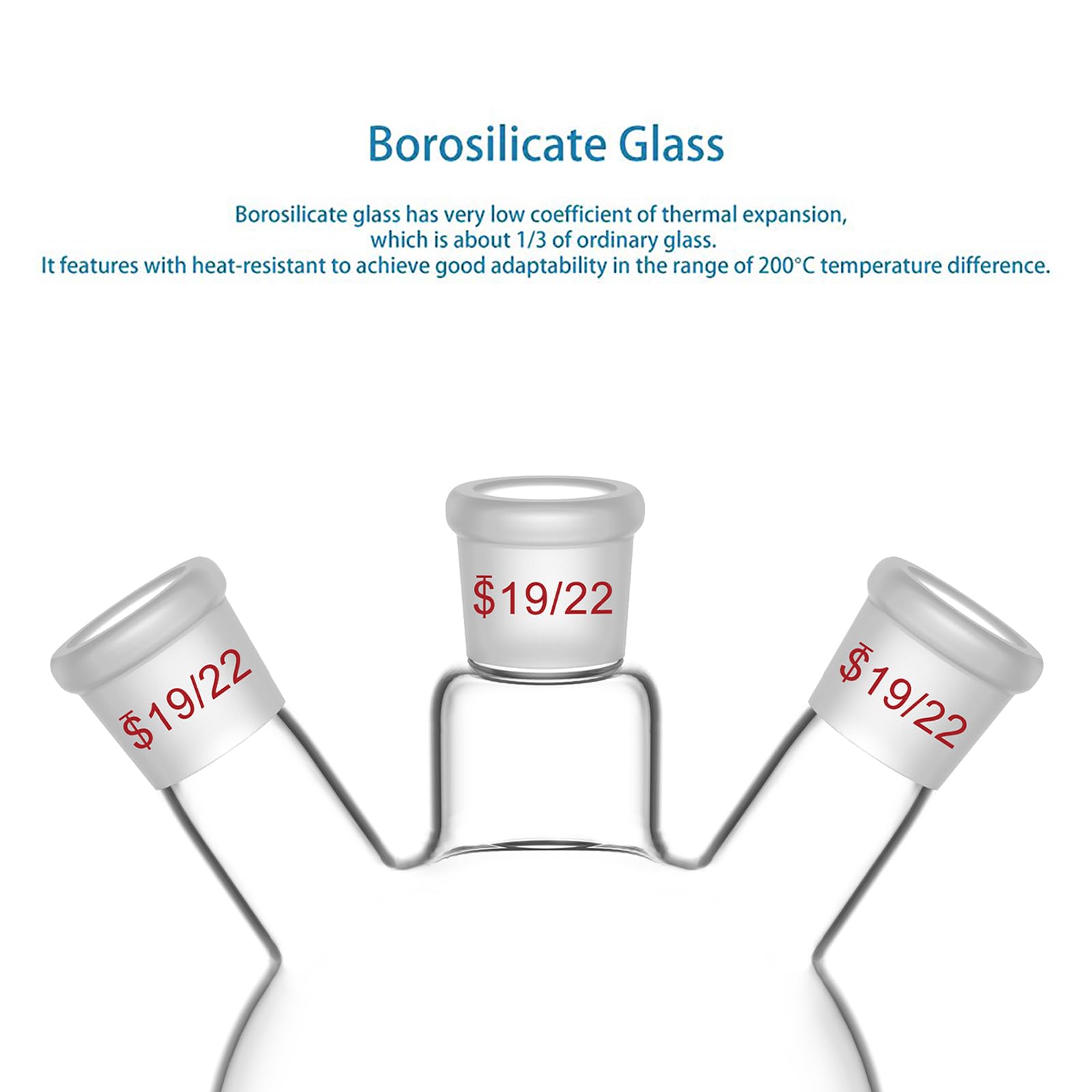 StonyLab 3 Hals Flask Rundkolben, Runde Boden Flask Borosilikat Glas Dreihalskolben Rundkolben RBF mit 19/22 Standard Taper Outer Joint, 3 Neck Round Bottom Flask - 500 ml