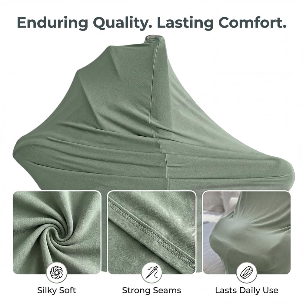 MOZAH Funda multiusos para bebé: fundas de asiento de coche 9 en 1 para bebés, funda de lactancia para lactancia materna y más, funda de asiento de coche ultrasuave y elástica (verde romano)