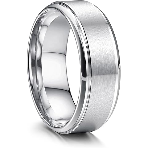 Jstyle Stainless Steel Wedding Rings for Men Women 8MM Mens Wedding Band Silver/Black/Gold Engagement Mens Rings, Matte Surface Polished Edge Men Ring Jewelry Comfort Fit 6-14