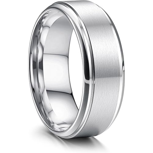 Jstyle Stainless Steel Wedding Rings for Men Women 8MM Mens Wedding Band Silver/Black/Gold Engagement Mens Rings, Matte Surface Polished Edge Men Ring Jewelry Comfort Fit 6-14