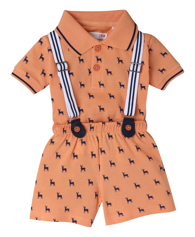 Image of BUMZEE Boy's Cotton T-Shirt And Short Set With Suspender