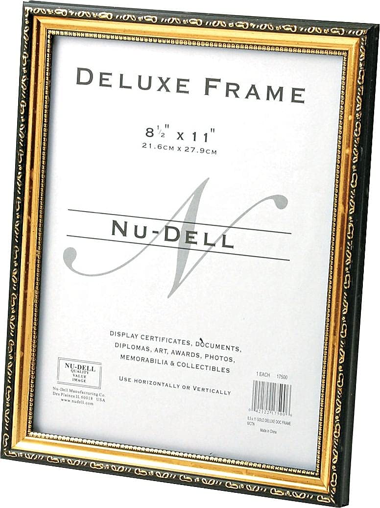 Glolite Nudell 881286 Deluxe Document And Photo Frame, Molded Styrene/plastic, 8.5 X 11 Insert, Gold/black