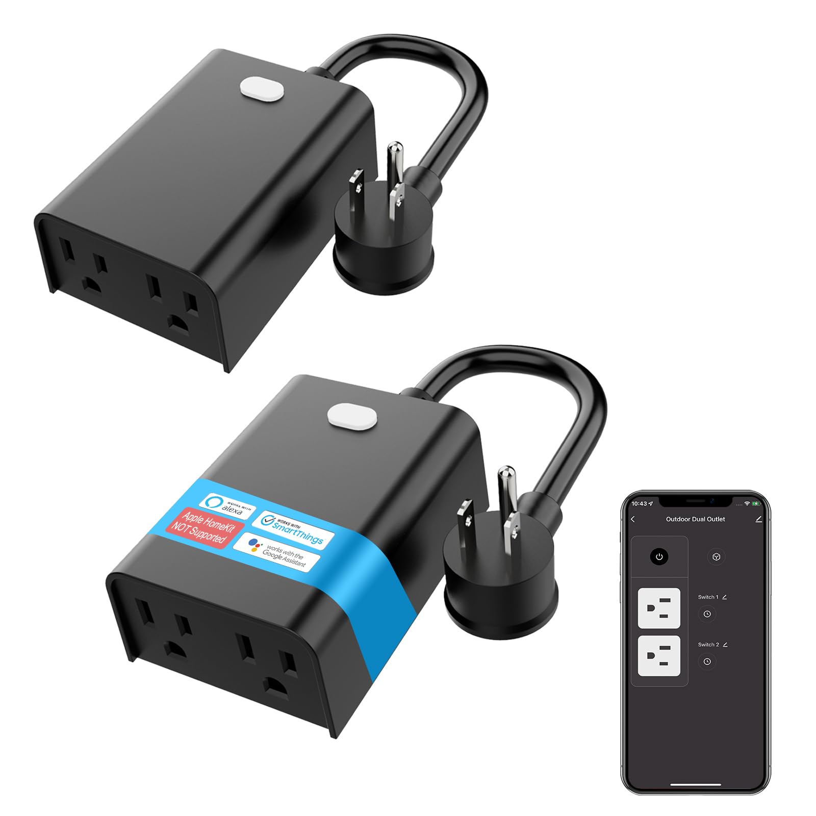 New One Smart Plug 2 Pack Outdoor Waterproof IP65 Dual Outlets 2 4G WiFi Outlet Compatible With Alexa
