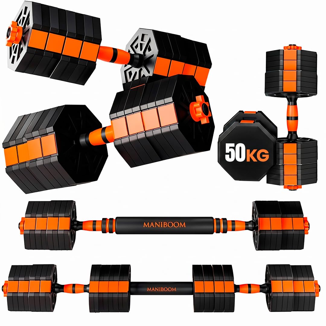 ManiBoom Pesas y Mancuernas Ajustables - Kit de Pesas Ajustables con Barra y Cierre de Seguridad - Equipo de Entrenamiento Progresivo para Toda la Familia
