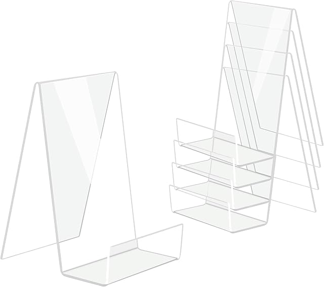 DesignSter 5PCS Clear Acrylic Book Stand, Transparent Acrylic Bookshelf, Book Holder Table, Picture Album and Brochure Holder for Displaying Books, Notebooks, Picture Albums, Picture Books, etc.