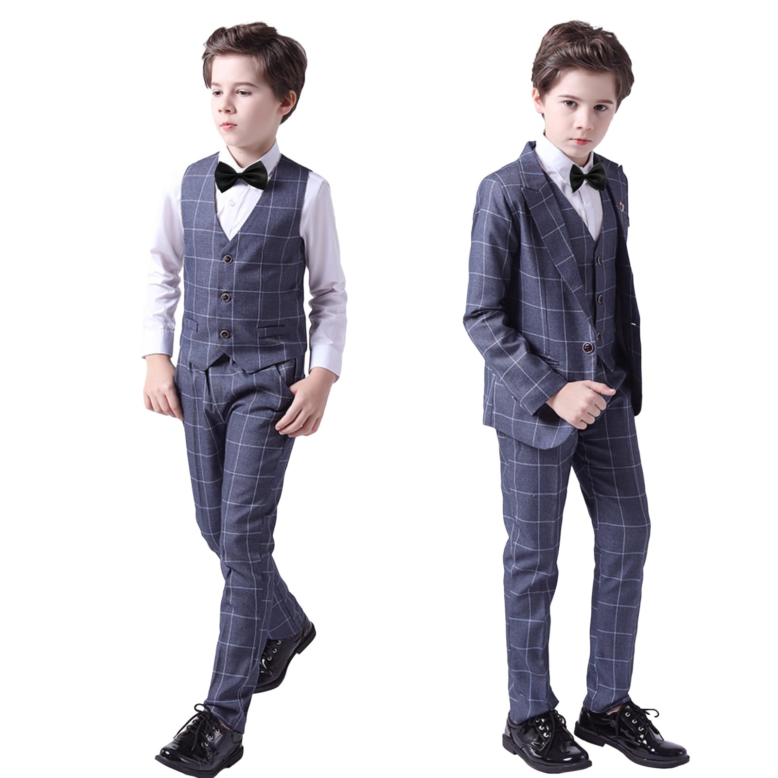 LOLANTA Costume Enfant Garçon 5 Pièces Slim Fit Tenue de Mariage et de Cérémonie pour Garçon, Pantalon de Costume, Gilet, Chemise avec Nœud Papillon, 3-12 Ans