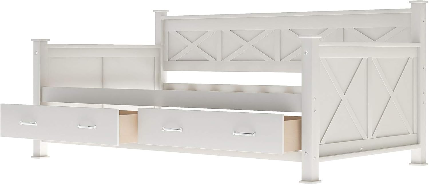 Bellemave Daybed with Drawers, Wood Storage Daybed with 2 Storage Drawers, Wooden Platform Bed Great for Kids Guests Sleepovers (Cream with Drawers)