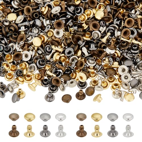 FINGERINSPIRE 320PCS 4mm Tubular Round Cap Leather Rivets Double Cap Rivets Metal Rapid Rivet for Studs Leather Craft Key Fob Clothing Pets Collar Boots (Antique Bronze Golden Gunmetal Platinum)