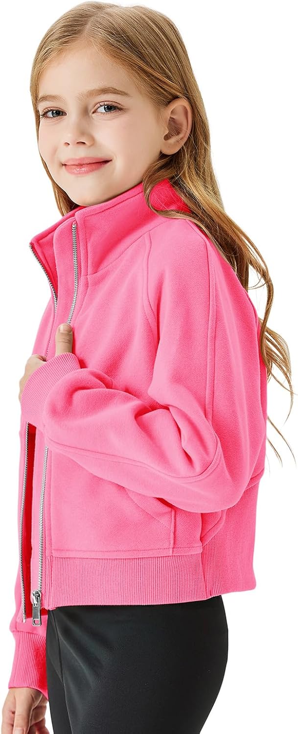 Meikulo Girls Zip Up Sweatshirt Kids Fashion Stand Collar Fleece Lined Jacket with Pockets 7-14 Years - Image 4