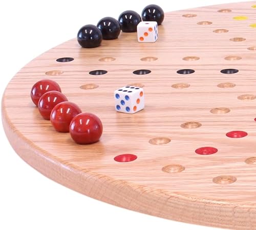 Miniatura 7 de Wahoo - Juego de mesa de juego de mármol, redondo de 18 pulgadas de ancho, madera de roble macizo, doble cara, con canicas grandes de 0.709 in y
