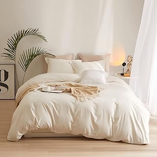 AMWAN Boho 3 Pieces Queen Size Soft Washed Microfiber Cream White Duvet ...
