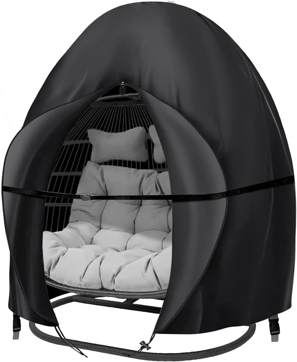 Widesmile Black Double Egg Chair Cover 420D Oxford Fabric Outdoor Hanging Double Egg Chair Covers Waterproof Anti-Dust Garden Wicker Cocoon Swing Chair Cover With Zipper And Drawstring 230 X 200Cm