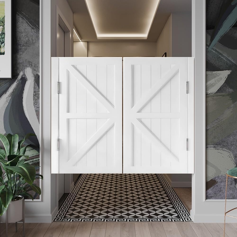 Self-Closing Saloon Swing Doors with Hinges - Ideal for Kitchen, Bar, Porch, Partition Access - Durable, Easy-Install, Vintage Style for Home & Commercial Use,White,W70xH90cm