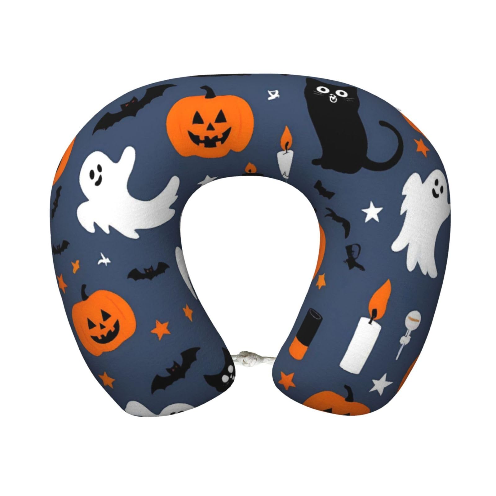 peiyeety Halloween Print Travel Pillow Memory Foam, Portable Neck Pillow for Airplane, Car and Office