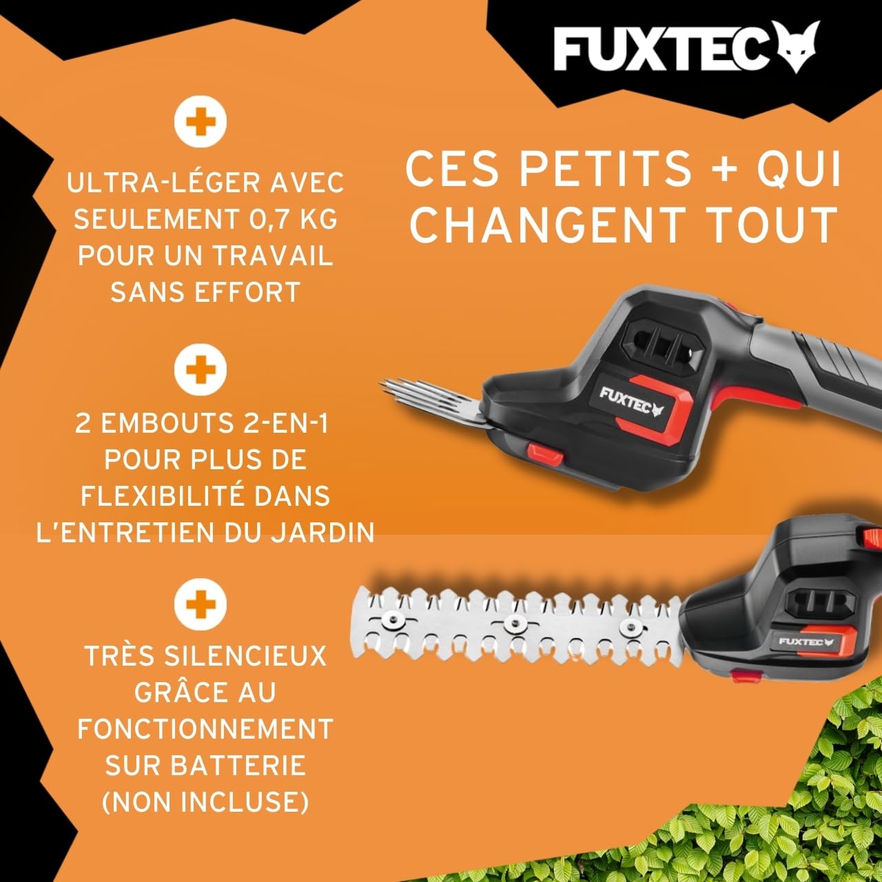 FUXTEC Taille-Haies Manuel sur Batterie 20V FX-E1HHS20-0,67Kg de Poids, Taille de Guide de 20cm, diamètre de 10,5cm, densité Max. de Branches 7,8mm