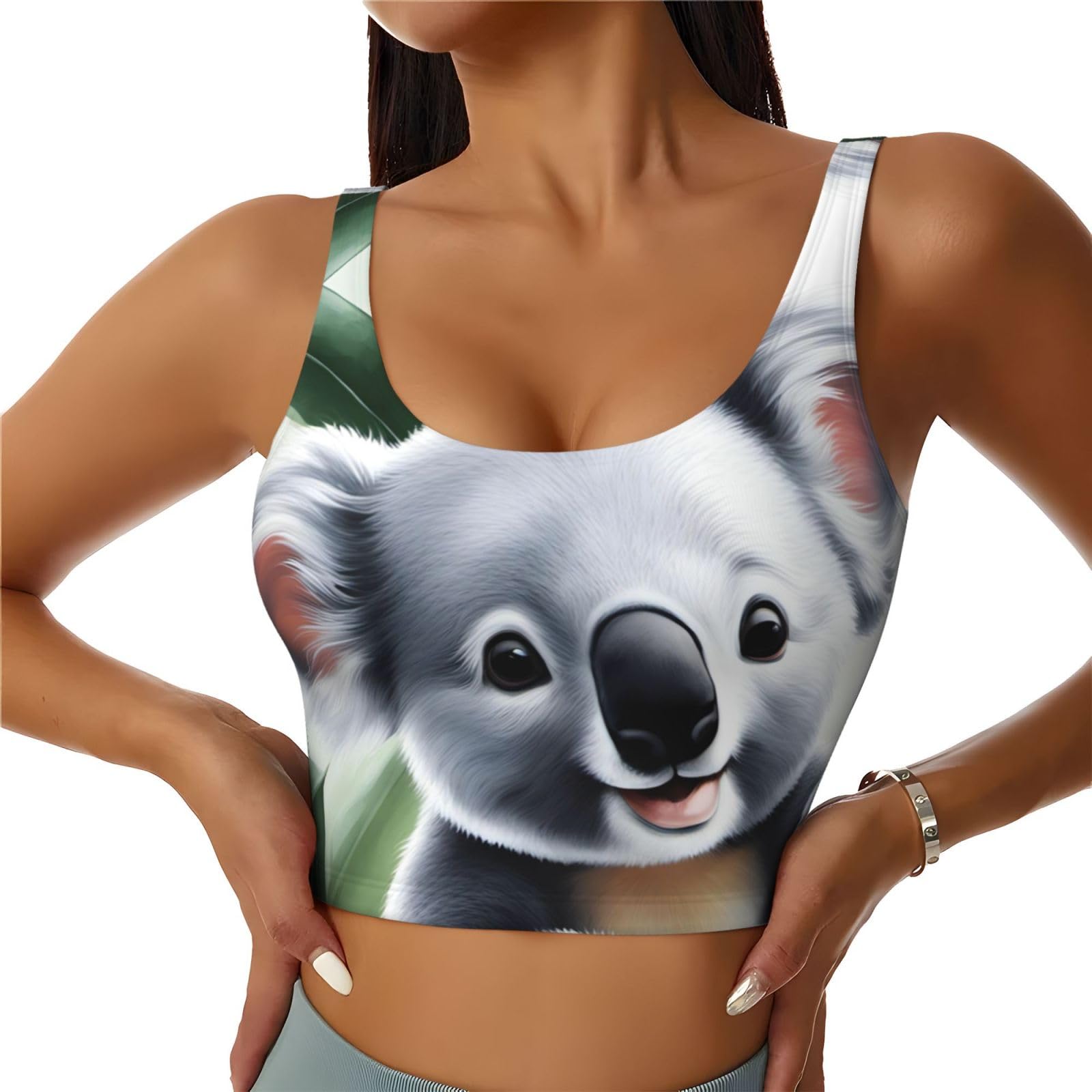 YYHWHJDE Women's Sports Bra Elastic Sports Vest Yoga Tank Top Tops Shirts Quick Dry Fabric Lovely Koala Picture S Black