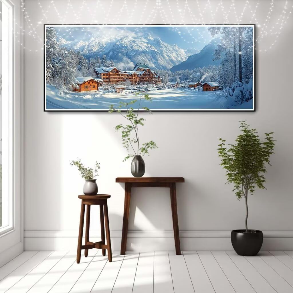 Obraz diamentowy 5D dla dorosłych, góra śnieżna, krajobraz, obraz "zrób to sam", obraz do malowania diamentami dla dzieci (70 x 180 cm), zestaw do haftu diamentowego, zestaw do malowania, do dekoracji