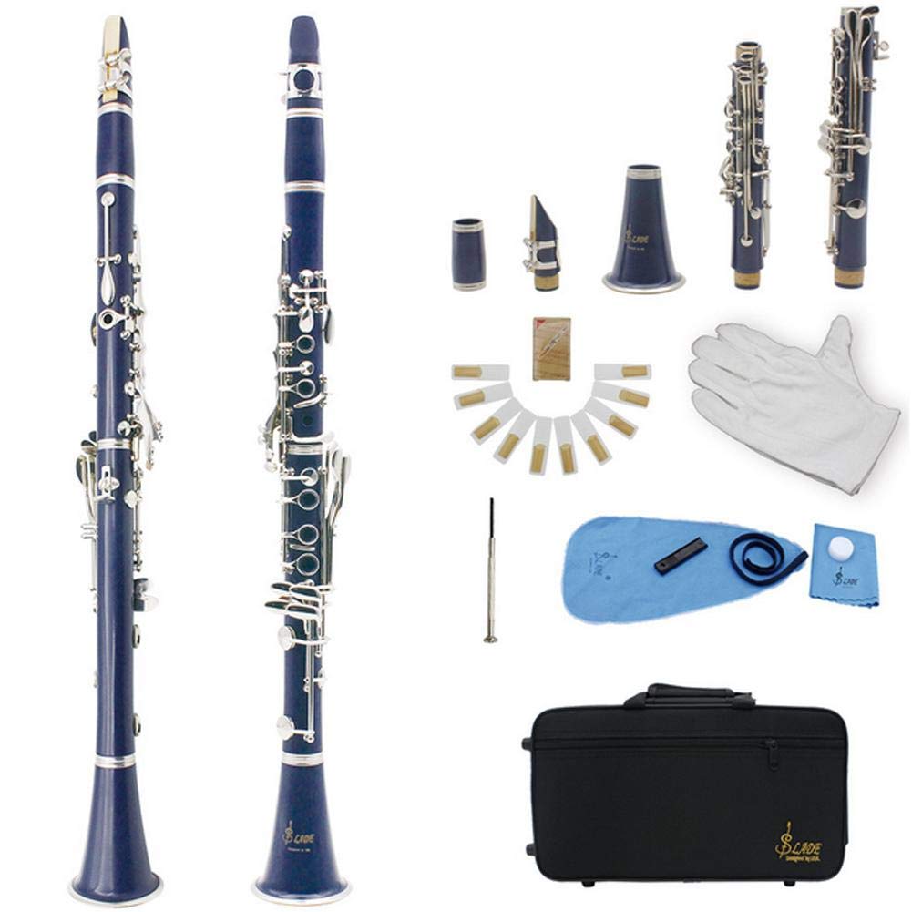 Clarinete de Tubo de baquelita BB 17 Teclas Clarinete con Juego de Botones de niquelado(Mazarine; # 1) Instrumento de Viento