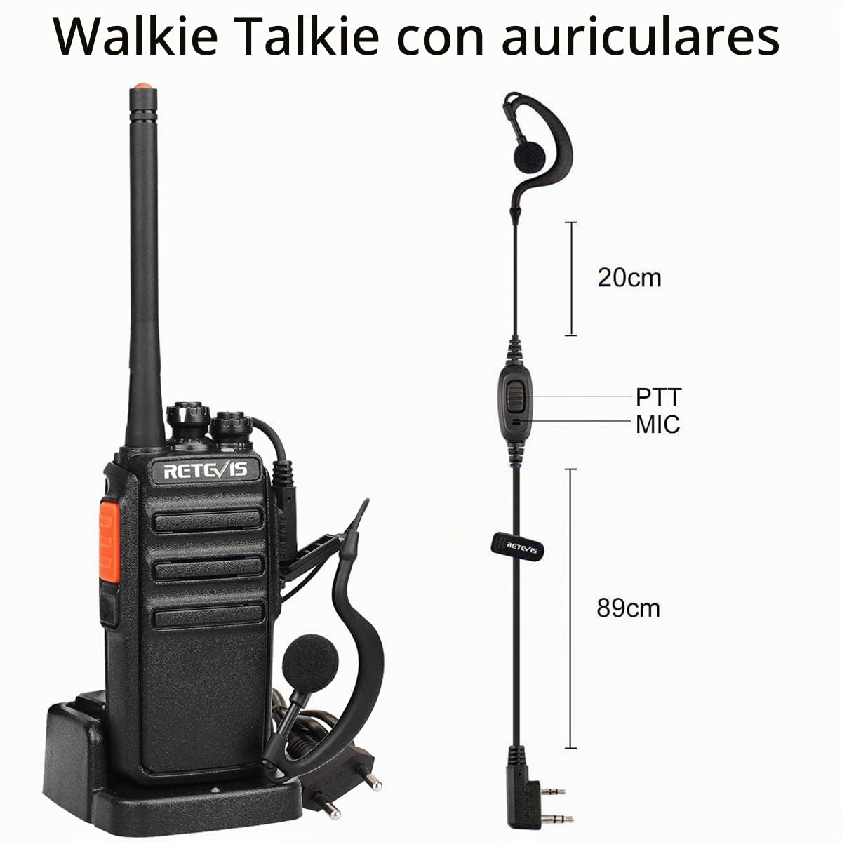 Retevis RT24 Walkie-Talkie Professionali Bundle con Microfono Altoparlante 2 Pin, PMR446 Licenza-Libera con Auricolare, 16 Canali CTCSS/DCS VOX, per Lunga Distanza (4 Radios + 2 Microfoni)