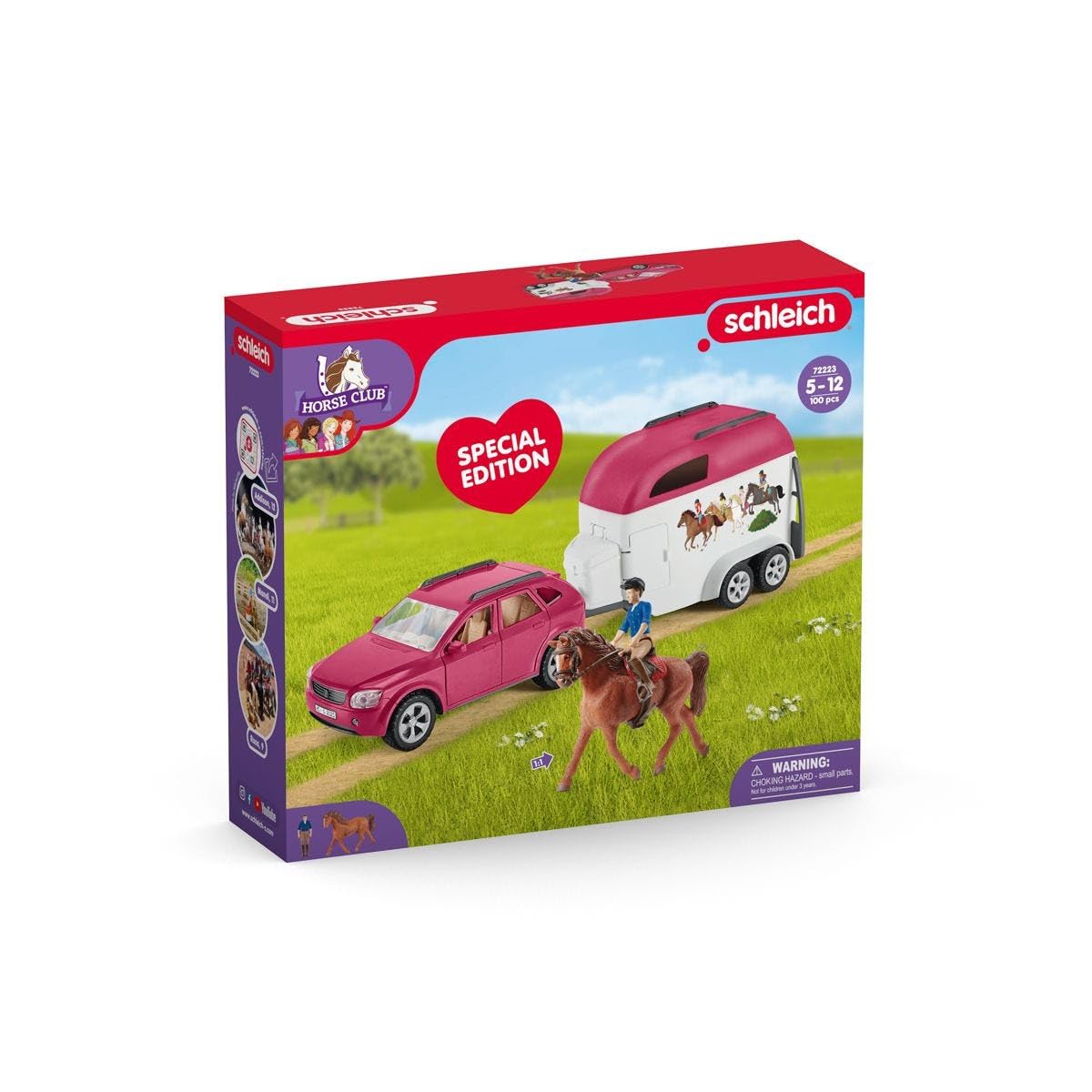Voiture avec remorque pour chevaux, Coffret schleich avec 1 cheval schleich inclus, coffret figurines pour enfants de 5 ans,