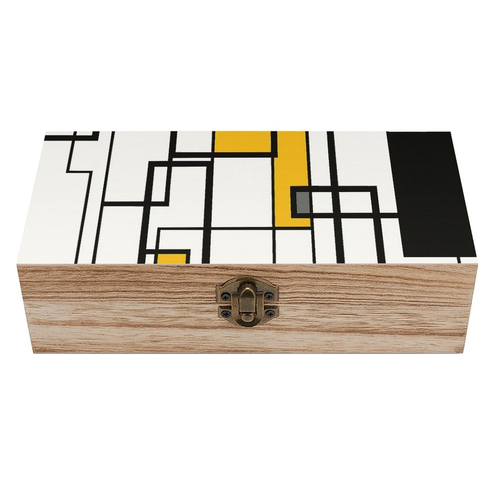 SMAZDFXX Yellow Gray Black Geometric Lines Wooden Storage Box Multipurpose Decorative Box for Jewelry Photo Home Decor