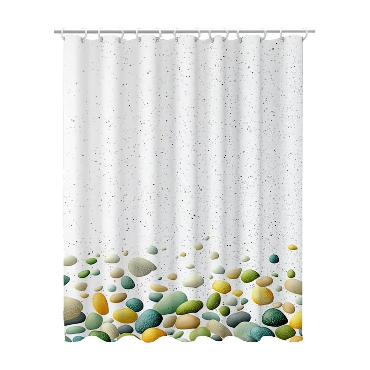 Rideau douche blanc lavable en polyester et rideaux baignoire tissu avec 12 crochets