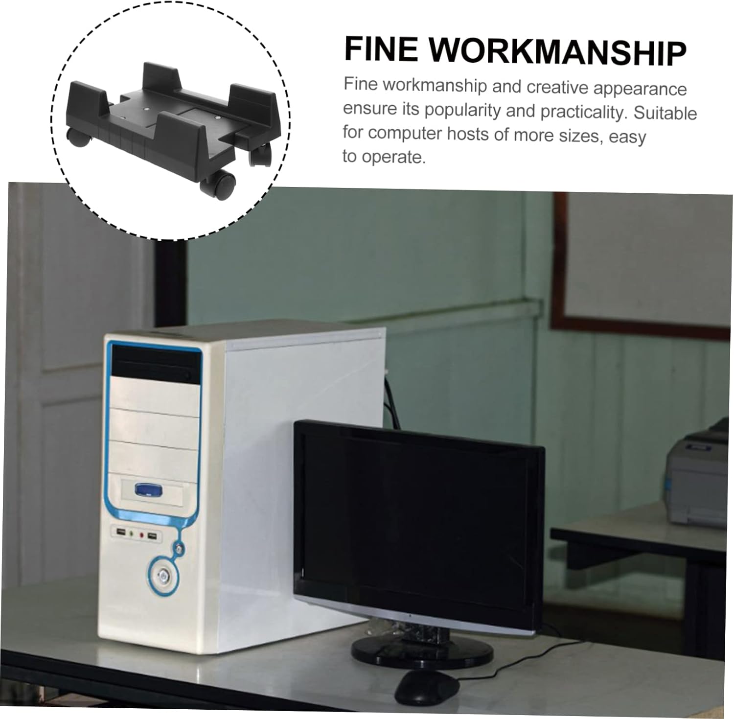 Computer Tower Stand Wheels Mobile CPU Holder for Desktop Rolling Cart Design Elevates and Protects Tower from Dust and Dirt for Home and Office Use