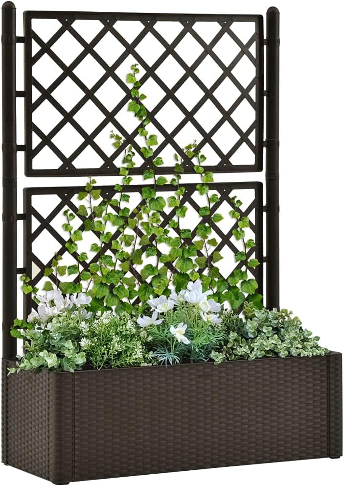 Raised Garden Bed,Garden Box,for Vine Climbing Plants Vegetable Flower Free-Standing Raised Planter,Garden Raised Bed with Trellis and Self Watering System,for Yard Garden Indoor Outdoor,Mocha