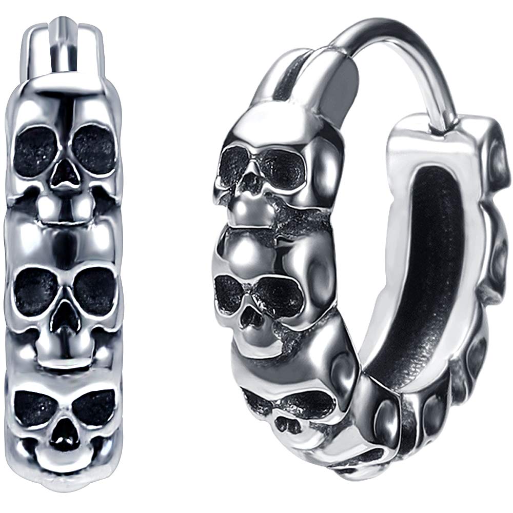 Gothic Skull Hoop Earrings for Men Surgical Steel Mens Huggie Earrings Punk Black Helix Piercing Jewelry for Women