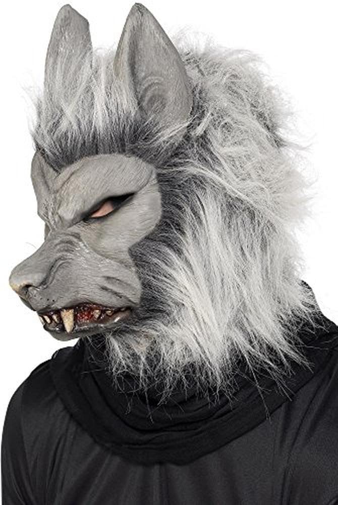 Smiffys Werewolf Latex Mask, Grey with Hair & Ears, Halloween Fancy Dress Accessory, Werewolf Dress Up Masks Halloween - Image 4