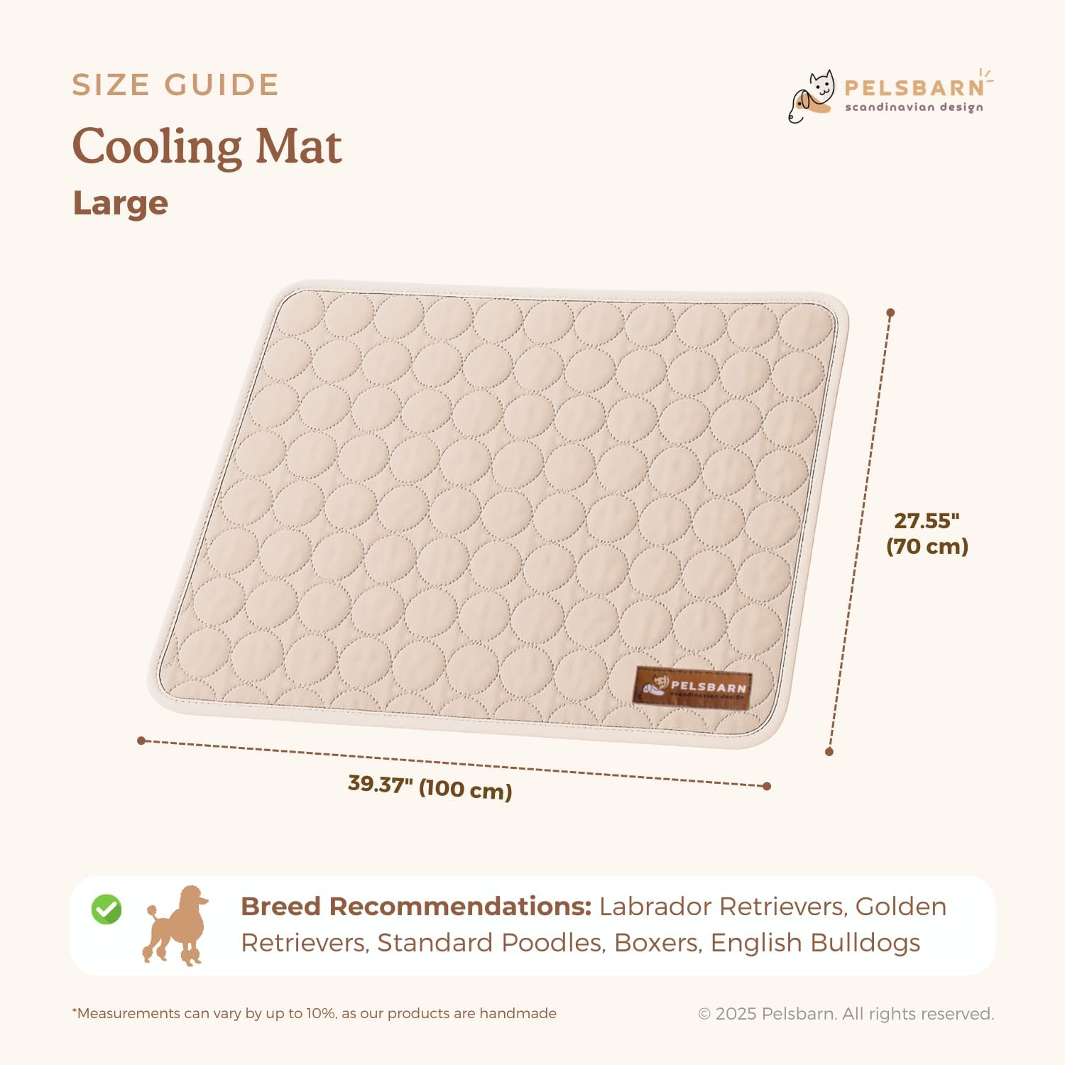 Pelsbarn Dog Cooling Mat- Ice Silk Summer Comfort, Self Cooling, Non-Slip Dog Pad, Durable & Washable, Mat for Large Dogs 25"" x 37"", Support Shelter Dogs with Every Purchase (Beige)