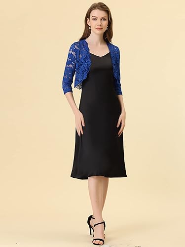 Vista 3 de Allegra K - Chaquetilla elegante para mujer de encaje floral traslúcido y manga 34