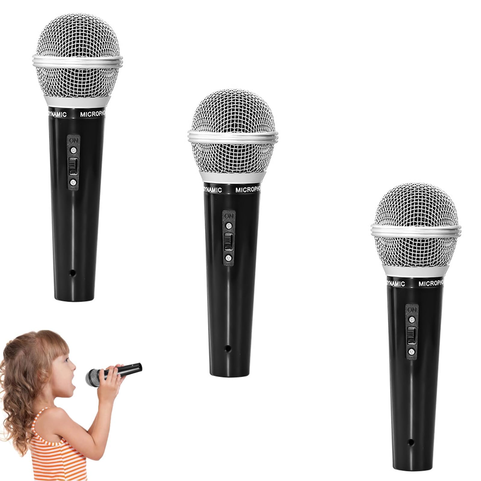 3 Pcs Toy Microphone, Fake Microphone, Simulation Performance For Birthday Party Supplies Favors Performance Singing Role Playing Dancing Stage Props