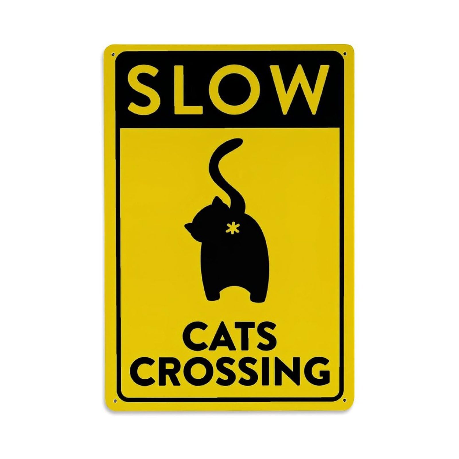 Jdfenggu Vintage Slow Cats Crossing Sign Print Retro Metal Tin Sign, Metal Poster For Bar, Home, Man Cave, Kitchen, Laundry Room Art Decor 8X12 Inch