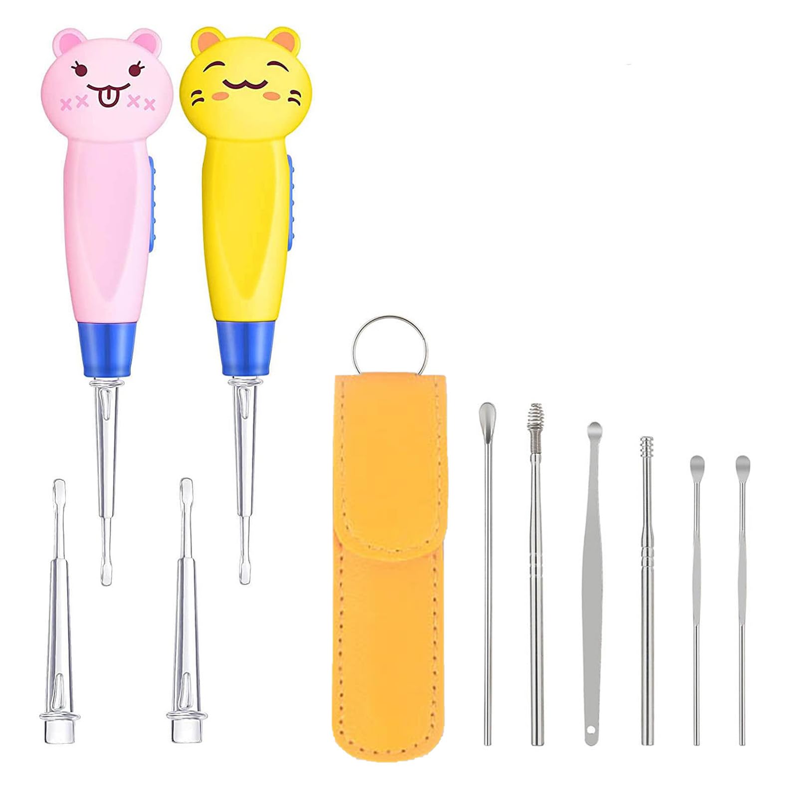 2 piezas Limpiador Orejass con Luz LED+ 6 piezas Limpiador de Oídos, Herramientas de Limpieza de Oídos, Kit de limpieza para oídos, Juego de Limpieza de Oídos, Ear Wax Removal