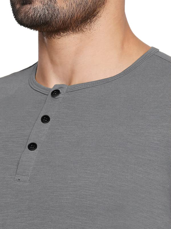 Image of LAZYCHUNKS Regular Fit Solid Henley Half Sleeve Tshirt for Men
