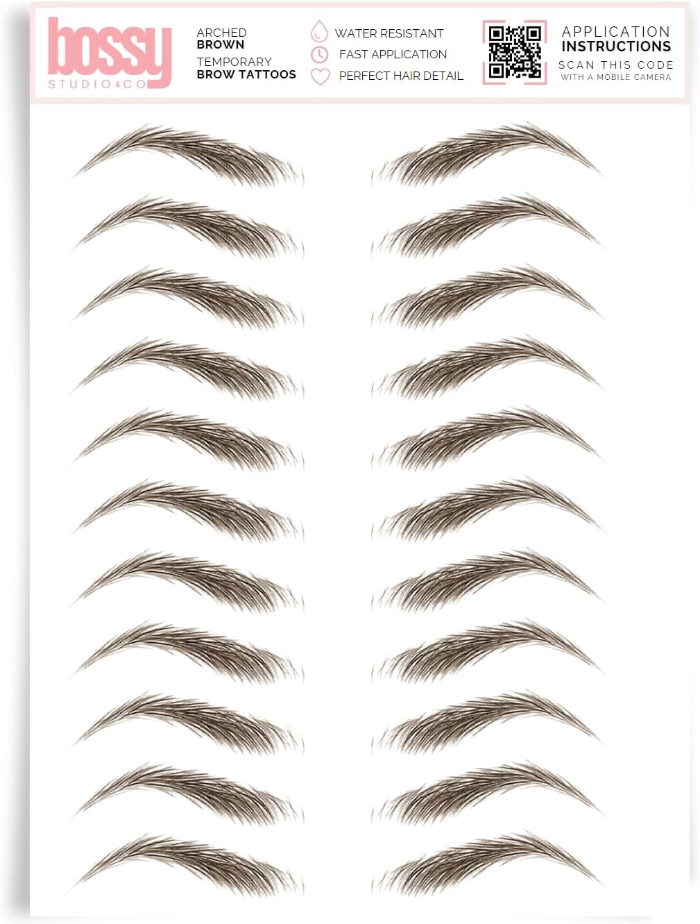 Brows by Bossy Studio & Co Temporary Eyebrow Tattoos Waterproof Eyebrow Stickers, False Tattoos Hair Like Peel Off Instant Transfer Brow arched brown
