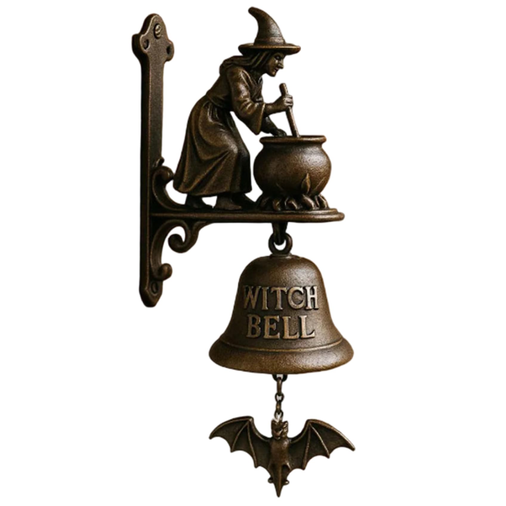 Witch Decor Witch Bells Halloween Cast Iron Vintage Door Bell with on Broom for Front Door, Porch, Home and Wall Decor