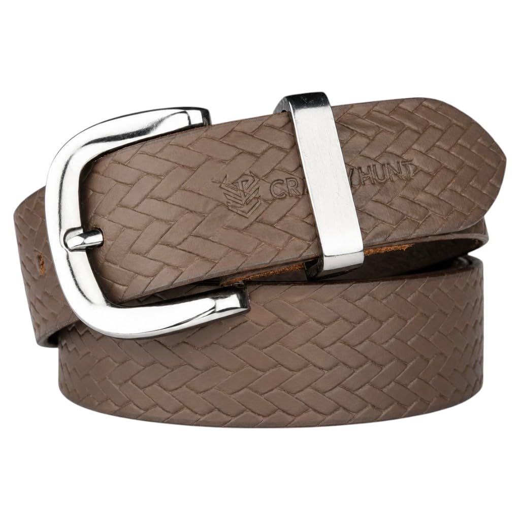 Genuine Leather Belt for Men, Woven Texture with Gunmetal Buckle, Brown-picture-29