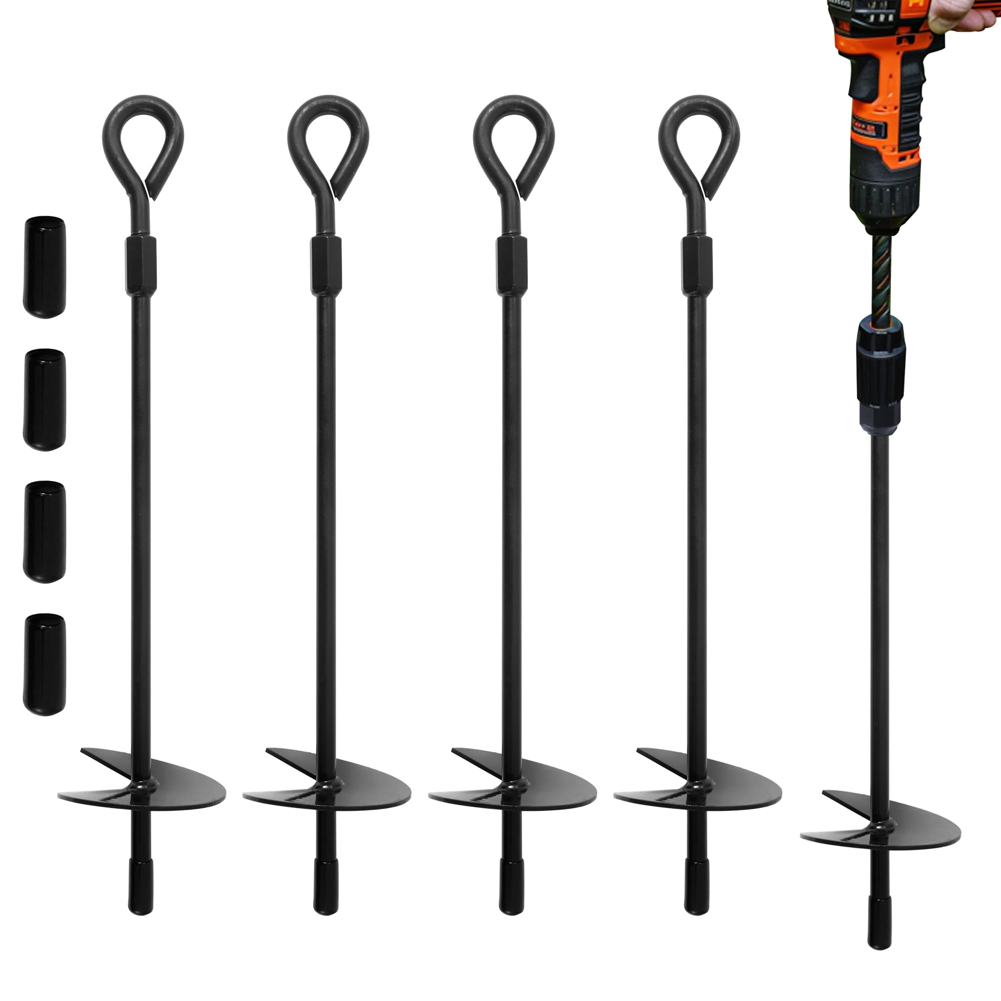 Lswyimao Heavy Duty Galvanized Trampoline Anchors Kit - 4 Pack Screw-in Ground Stakes, No Drill Needed, Rust-Proof for Outdoor Safety (Lawn, Grass, Dirt)