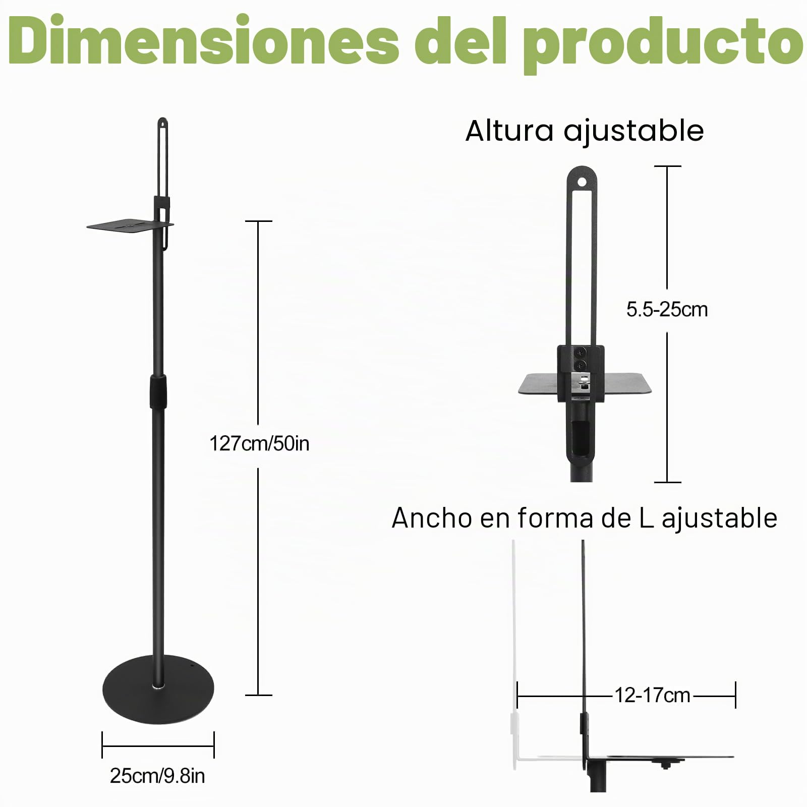 Soporte Altavoces Suelo para Altavoces de hasta 73-140 cm, Altura Ajustable, Juego de 2，Soporte de Suelo con Cable para Satélites de hasta 5KG