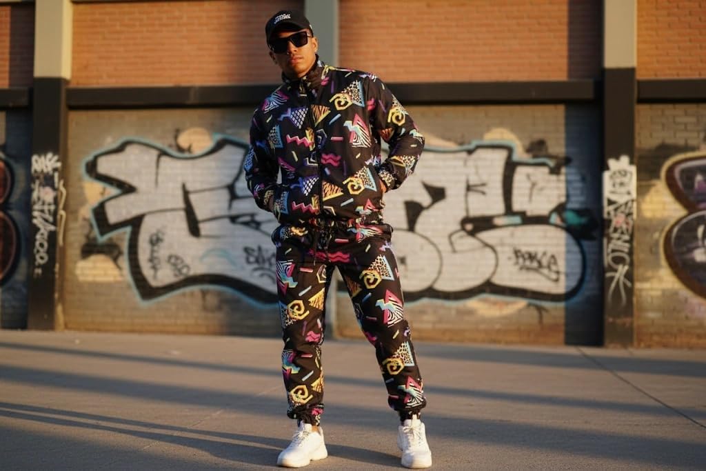 IFFEI 80s Tracksuit Costumes Men 90s Hip Hop Shell Suit 90s Retro Jacket Disco Costume with Hat Props - Image 4