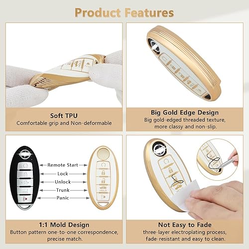 Miniatura 3 de PIFOOG Funda para llavero para Nissan de 5 botones, funda para llaves de automóvil, accesorios para Altima Rogue Pathfinder Sentra Maxima Murano